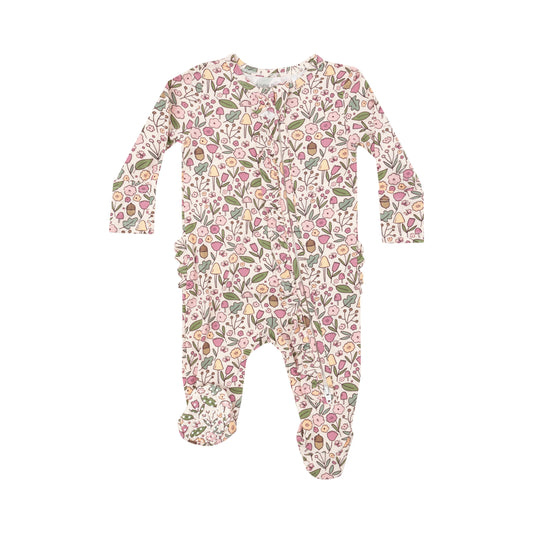 Pink Floral Acorn 2way Zipper Footie